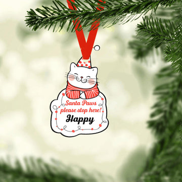Santa Paws Please Stop Here - Personalized Ornament, Gift for Cat Lovers, Christmas Gift, Christmas Decor