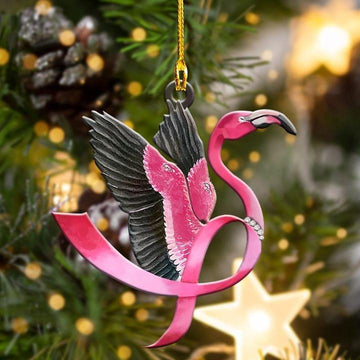 Flamingo pink ribbon breast cancer two sides ornament
