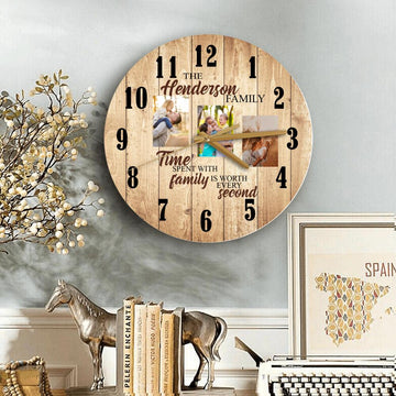 Time Spent With Family Is Worth Every Second Family Personalized Wooden Wall Clock