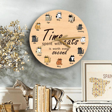Cat Lovers Personalized Wooden Wall Clock