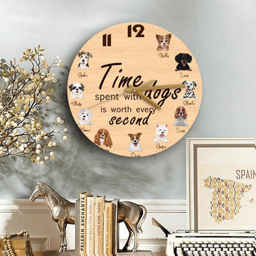 Time Spent With Dogs Dog Lover Personalized Wooden Wall Clock