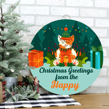 Cat Lovers Christmas Greetings From Personalized Round Wooden
