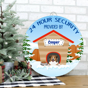 Dog Lovers 24 Hour Security Personalized Round Wooden