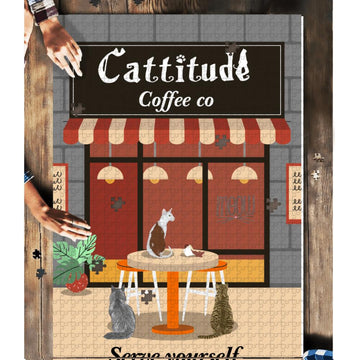 Cattitude Coffee Co Personalized Puzzle, Gift for Cat lovers, gift for Coffee Lovers, gift for you, gift for him, gift for her