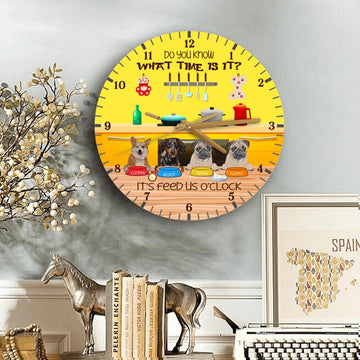 Dog Lovers It's Feed Us O'clock Personalized Wooden Clock