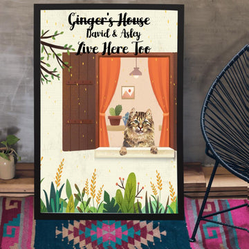 Cat's House Human Live Here Too Cat Lovers Personalized Poster