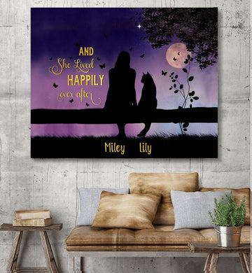 And she lived happily ever after with cat - Matte canvas cat love canvas