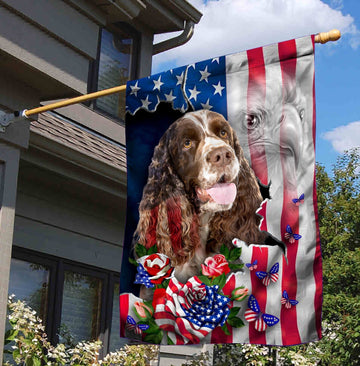 English Springer Spaniel Dog American Patriot Flag Independence Day - House Flag