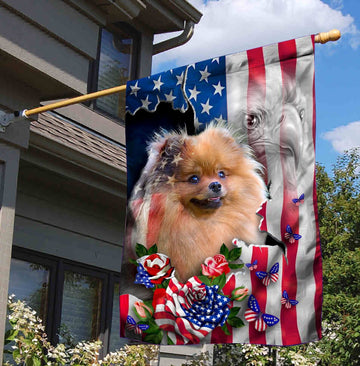 Pomeranian Dog American Patriot Flag Independence Day - House flag