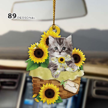 Cat in basket sunflowers - Two sides ornament