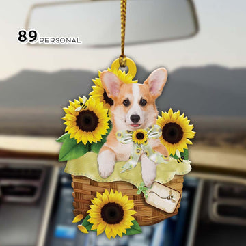 Corgi in basket sunflowers - Two sides ornament