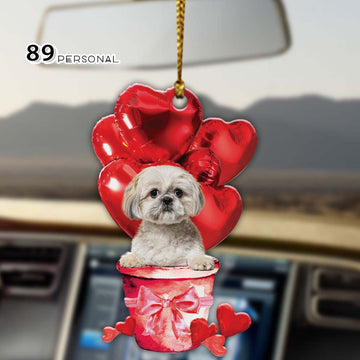 Shih Tzu With Heart Balloon Fly To The Sky  - Two sides ornament