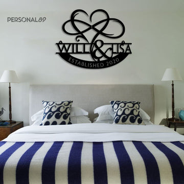 Heart and Infinity for couple bedding room decor - Personalized Cut Metal Sign