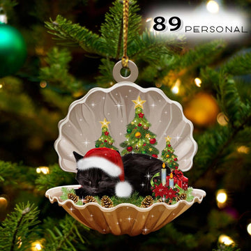 Black Cat Sleeping Pearl Christmas Holiday - One Sided Ornament