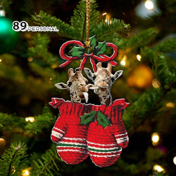 Giraffe Inside your gloves Christmas Holiday - One Sided Ornament