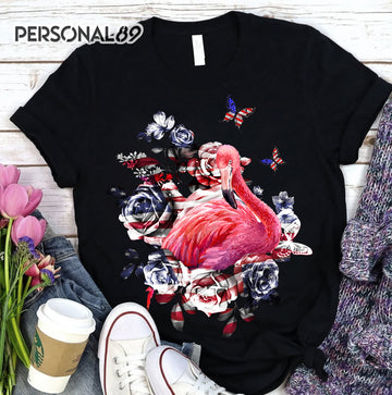 Flamingo With American Flowers Standard T-Shirt