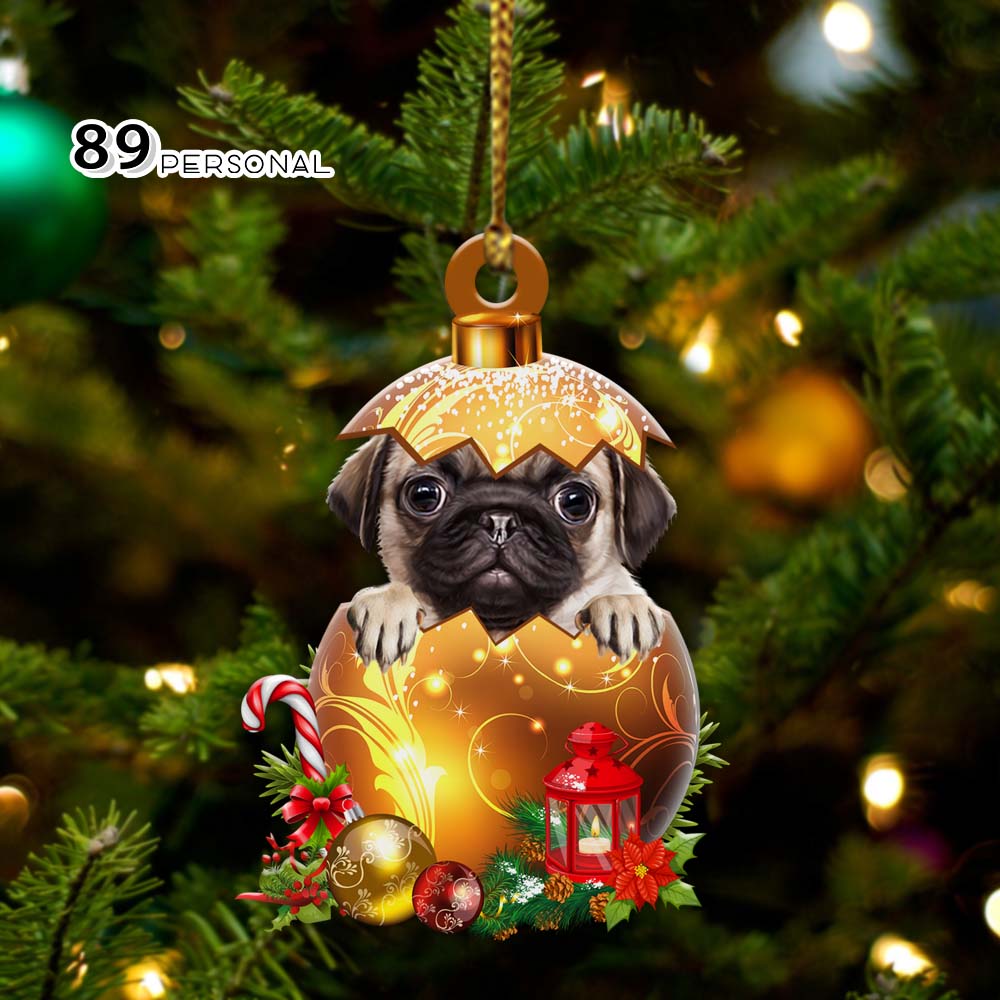 Pug Dog With Christmas Ball Two Sided