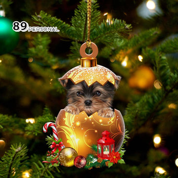 Yorkshire Terrier With Christmas Ball - Two Sided Ornament