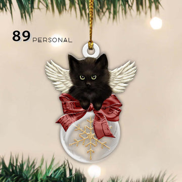 Angel Cat With Snowball Christmas Holiday Home Decor - Two Sided Ornament