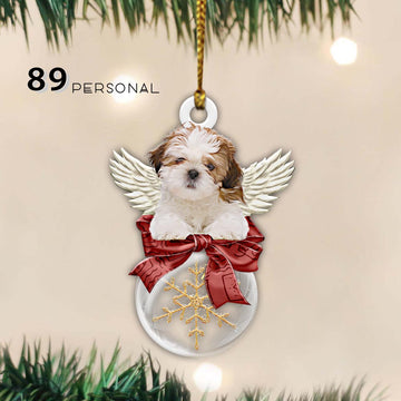Angel Shih Tzu With Snowball Christmas Holiday Home Decor - Two Sided Ornament