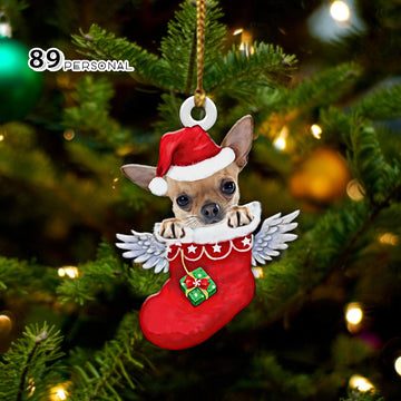 Cute Chihuahua Inside The Christmas Sock - Two Sided Ornament