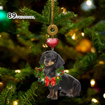 Dachshund Heart Christmas Holiday - Two Sided Ornament