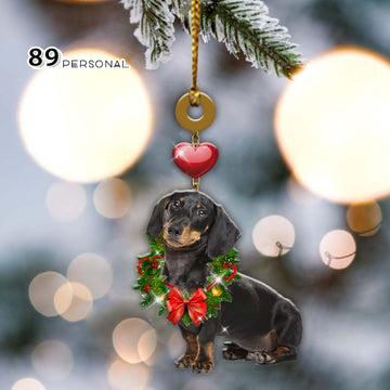 Dachshund Heart Christmas Holiday - Two Sided Ornament