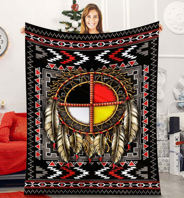 Dream Catcher Native American - Black Fleece Blanket