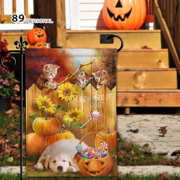 Golden Retriever Beware Of Dog Cats Halloween - House Flag Garden Flag