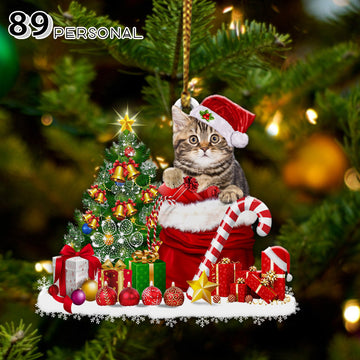 Cute Cat With Christmas Tree Holiday - Two Sided Ornament