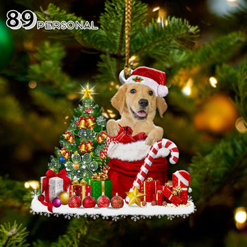 Cute Golden Retriever With Christmas Tree Holiday - Two Sided Ornament