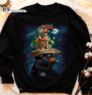 Black Cat Happy Halloween Standard Crew Neck Sweatshirt