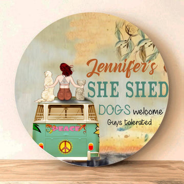 Dog Lovers Personalized Wooden House Sign Dogs Welcome She Shed Guys Tolerated