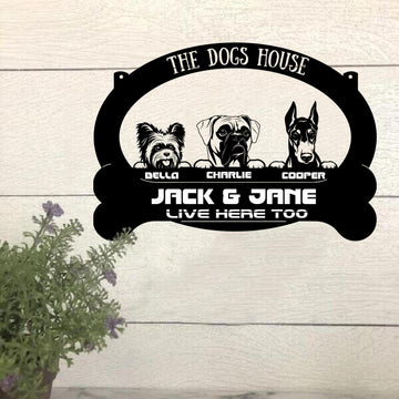Dog Lovers Human Live Here Too Funny - Personalized Cut Metal Sign