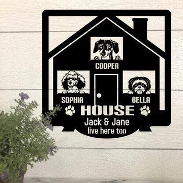 Human Live Here Too Dog Lovers Personal Metal Sign up to 3 dogs can be change