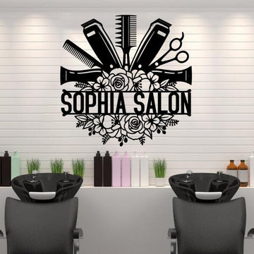Hair Salon Flowers Barbershop - Personalized Cut Metal Sign