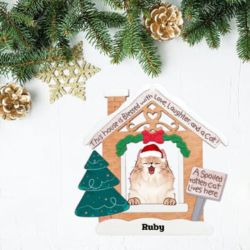 A Spoiled Rotten Cat Lives Here Christmas Personalized Wood Ornament