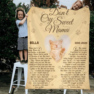 Don't cry sweet mama Personalized Fleece Blanket for Cat Lover