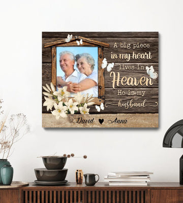 A Big Piece in My Heart Lives in Heaven He is My Husband - Personalized Matte canvas