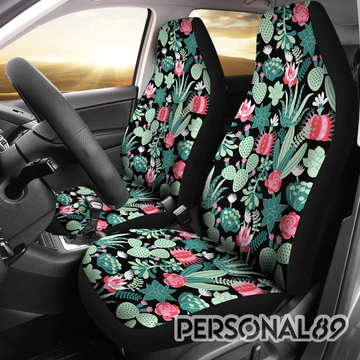 Black Cactus Pattern Print Car Seat Covers