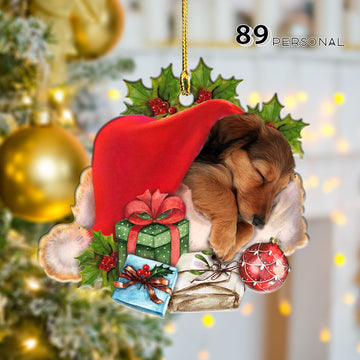 Dachshund Sleeping Santa Hat Christmas Holiday - One Sided Ornament