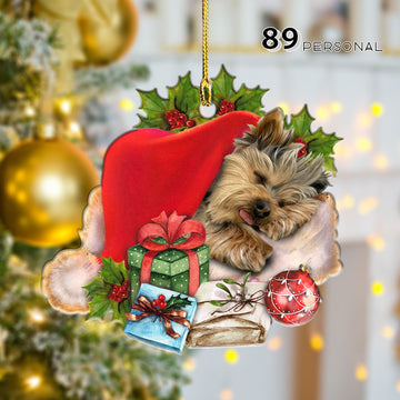 Yorkshire Terrier Sleeping Santa Hat Christmas Holiday - One Sided Ornament