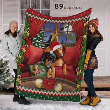 Cute Dachshunds Twas The Night Before Christmas Fleece Blanket