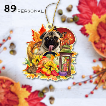 Cute Pug Dog Thanksgiving Holiday - Two Sided Ornament