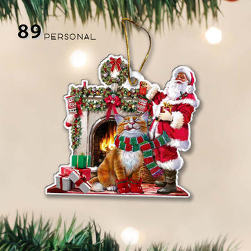Cute Cat With Santa Claus Christmas Holiday - Two Sided Ornament