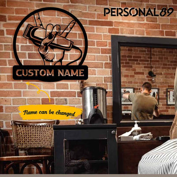 Barber Shop The Hand Holds Shave - Personalized Salon Metal Sign