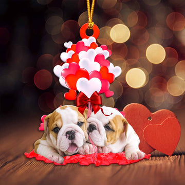 English Bulldog Heart balloons couple Shape Ornament