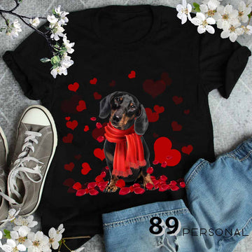 Dachshund Heart Rain On Valentine Standard T-Shirt