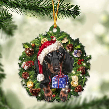 Black and Tan Dachshund and Christmas gift - One side ornament