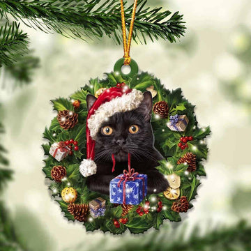 Black cat and Christmas gift for her gift for him gift for Black cat lover ornament